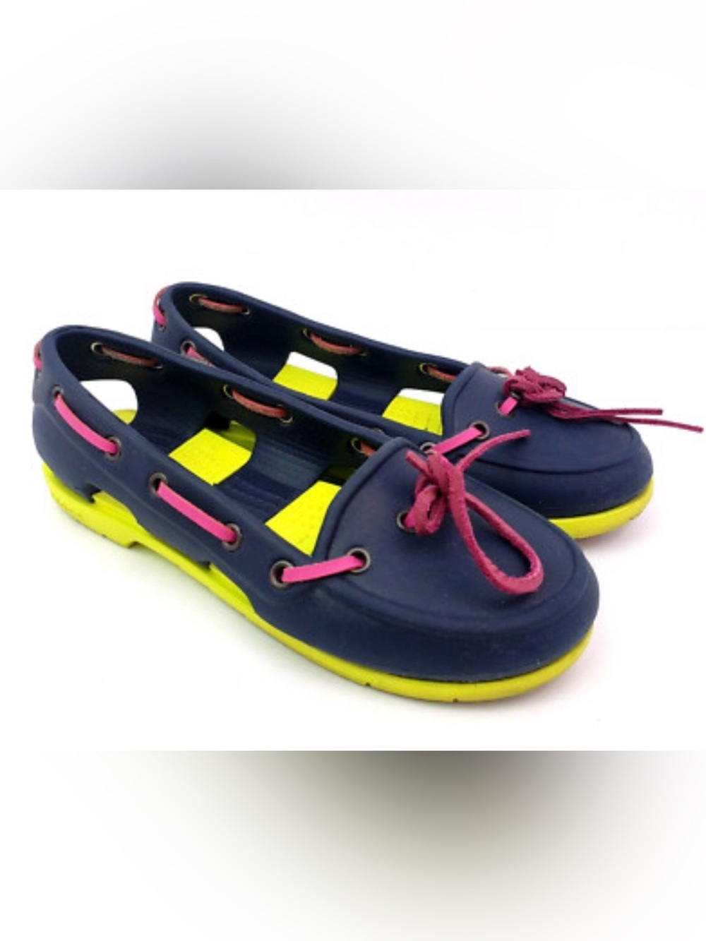 CROCS Women's Navy and Pink Casual Slip-On Boat Shoes